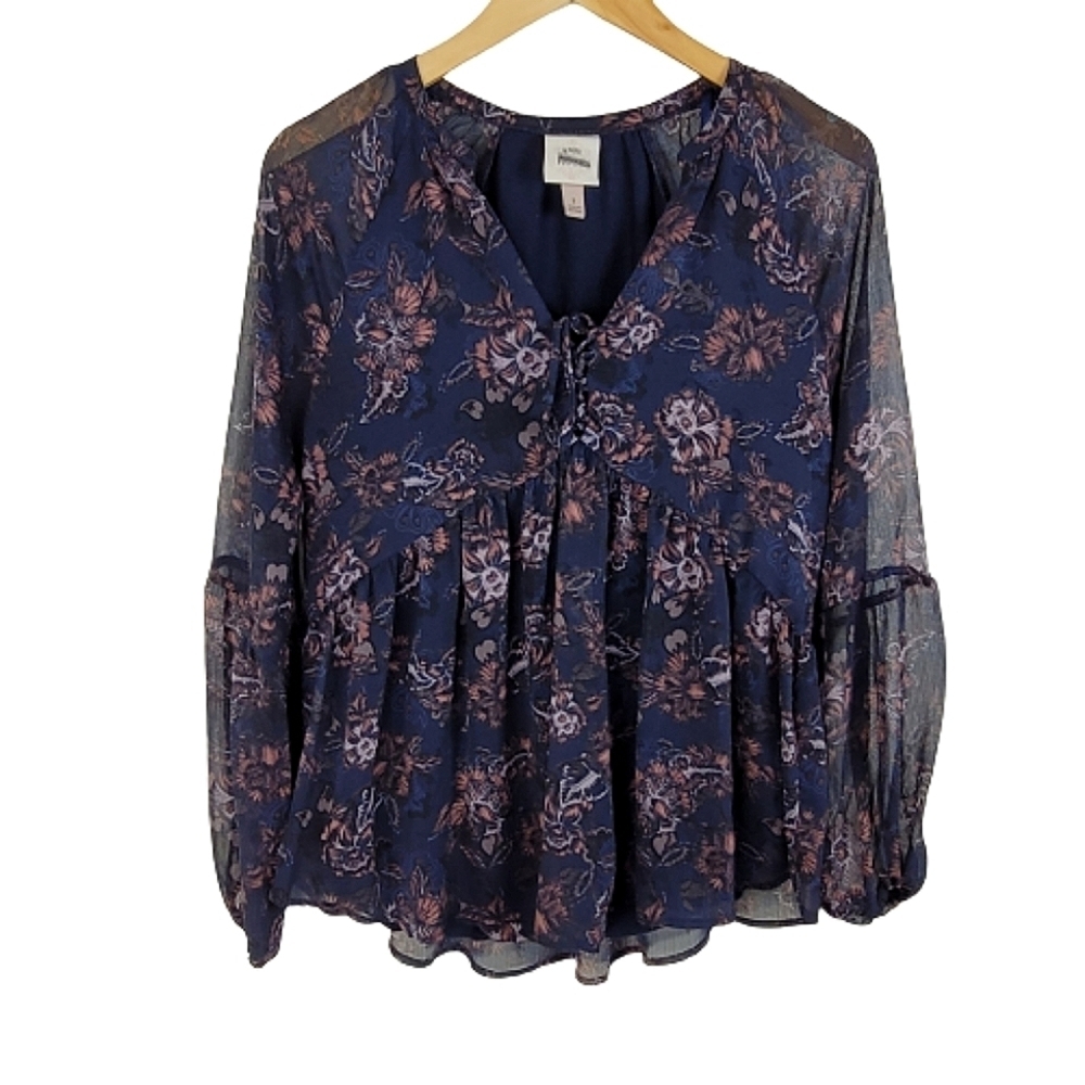 Knox Rose sheer chiffon floral v-neck front tie boho top